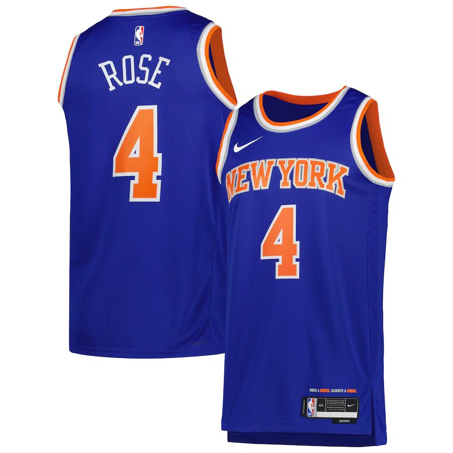 Men New York Knicks 4 Derrick Rose Nike Blue Icon Edition 2022-23 Swingman NBA Jersey